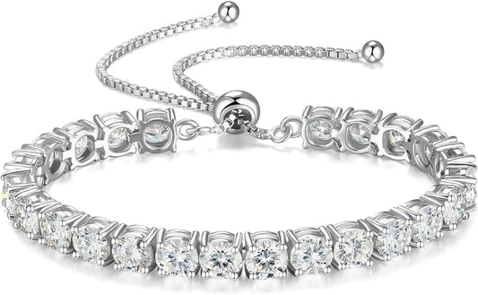 1.2-12 CTTW Moissanite Tennis Bracelet for Women, Adjustable 2-5mm D Color VVS1 Round Cut Moissanite Bolo Bracelet, 18K Gold Plated 925 Sterling Silver Simulated Diamond Bracelet Gifts for Women Her