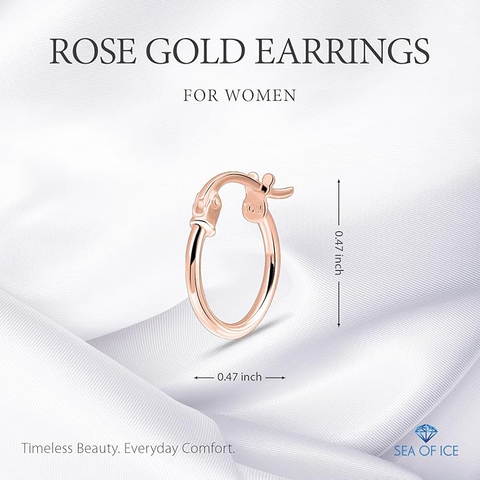 SEA OF ICE 925 Sterling Silver Hoop Earrings for Women - Hypoallergenic Earrings for Women in Sterling Silver, Yellow Gold, Rose Gold or Black Rhodium | Sizes 12MM, 15MM, 20MM or Multipack