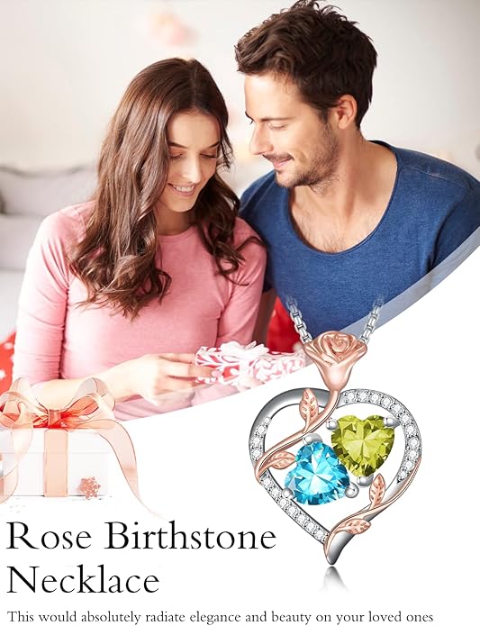 Christmas Gifts for Women Rose Heart Birthstone Pendant Necklace I Love You Forever Jewelry Valentine Mothers Day Birthday Gifts for Women Her Wife Girlfriend