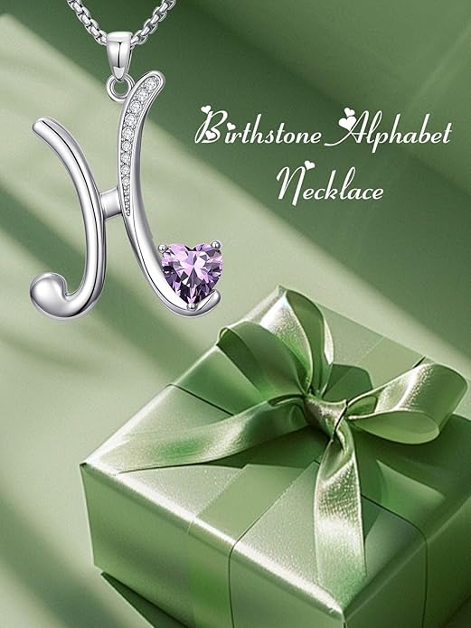 Christmas Gifts for Women Alphabet A to Z Initial Birthstone Pendant Necklaces for Women - 18k White Gold Plated Personalized Name Jewelry Valentine Mothers Day Birthday Gifts for Women Her Girlfriend