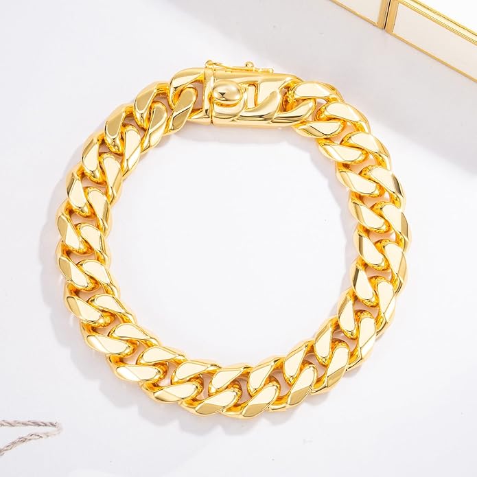 Fashion 925 Sterling Silver Solid Miami Cuban Link Chain Bracelet 8MM-12MM-14MM Curb Cuban Solid Thick Big Link Bracelet For Men 7-10 Inch Jewelry Gift
