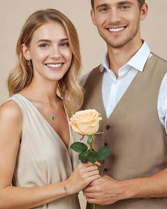 FANCIME TimelessTie Birthstone Necklace for Women White Gold Plated Sterling Silver Ribbon Design Jewelry Knot Pendant Fine Jewelry Gemstone Birthday Graduation Anniversary Christmas Gifts for Women Wife Mother Her