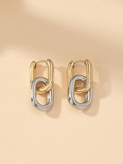 Mixed Metal Earrings for Women Two Tone Hoop Trendy Small Cute Dainty Everyday Jewelry Gift