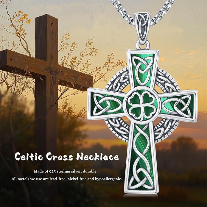 Midir&Etain Celtic Cross Necklace 925 Sterling Silver Cross Pendant Necklace Celtic Viking Irish Jewelry Religious Protective Gift for Men Women