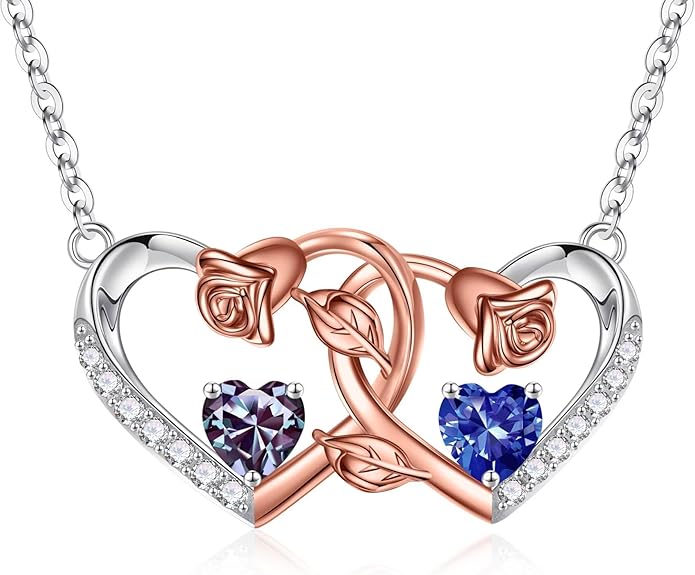 Iefil Chrismas Gifts for Wife - 925 Sterling Silver Rose Birthstone Necklace, Stocking Stuffers for Women Wife Girlfriend Mom