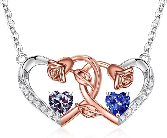 Iefil Chrismas Gifts for Wife - 925 Sterling Silver Rose Birthstone Necklace, Stocking Stuffers for Women Wife Girlfriend Mom