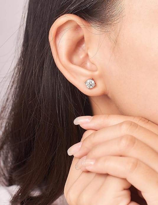 IMOLOVE Moissanite Stud Earrings for Women in Sterling Silver Hypoallergenic 1-3CT D Color Round Cut Moissante Earrings