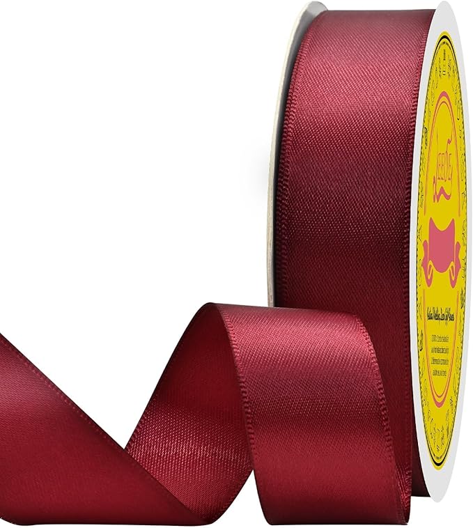 LEEQE Double Face Sherry Satin Ribbon 7/8 inch X 25 Yards Polyester Sherry Ribbon for Gift Wrapping Very Suitable for Weddings Party Hair Bow Invitation Decorations and More