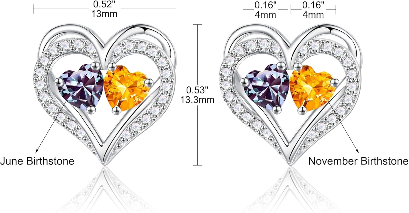 Iefil Birthstone Earrings for Women - 925 Sterling Silver Heart Earrings Anniversary Birthday Gifts for Women Wife Girlfriend Mom