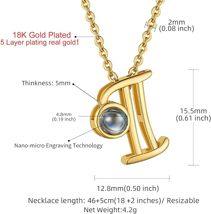 Custom4U Personalized Initial Picture Necklace for Women, Projection Necklace with Picture Inside, Gold/Silver Letter Pendant Necklace, Custom Photo Gifts for Mom Wife Birthday Valentines