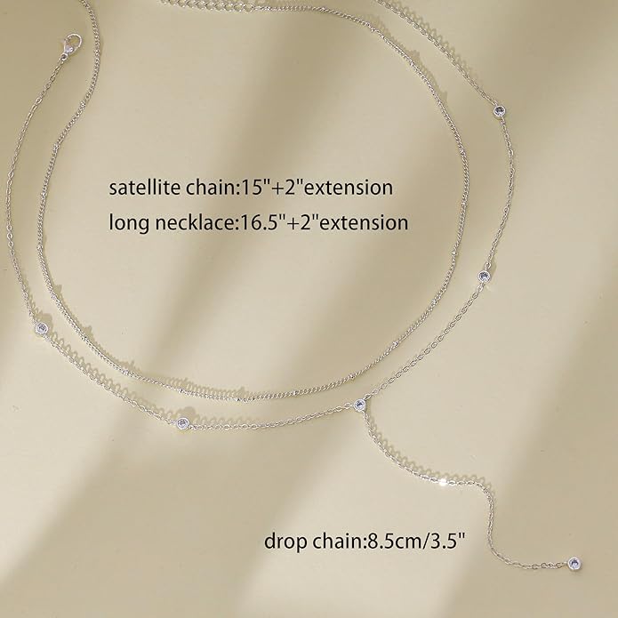Gold Necklace for Women, Dainty Gold Long Necklaces 14k Gold Plated Prom Bar CZ Lariat Necklace Simple Choker Necklaces for Women Trendy Boho Fashion Costume Jewelry Womens