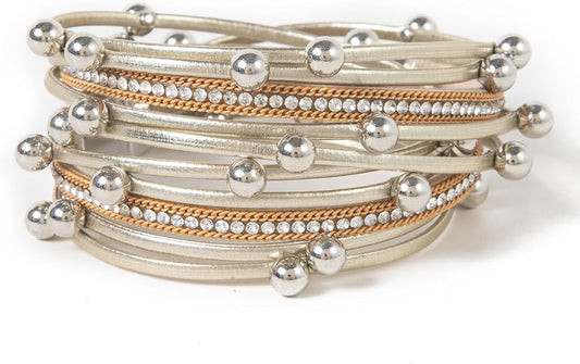 Rantanto Braid Leather Wrap Bracelet Trendy Stackable Crystal Cuff Boho Gold Heart Bracelet Jewelry Gift For Women