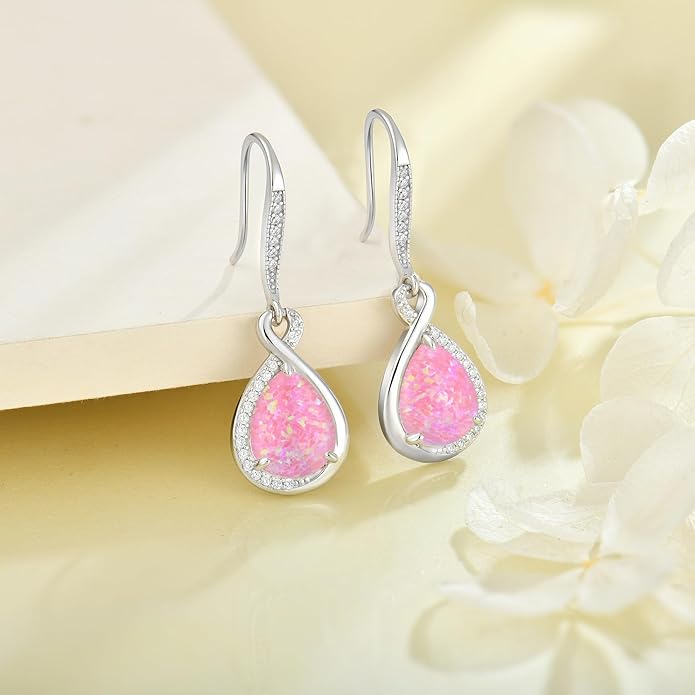 Opal Earrings 925 Sterling Silver Hook Drop Teardrop Gemstone Earrings October Birthstone Dangle Earrings Jewelry Gift for Women