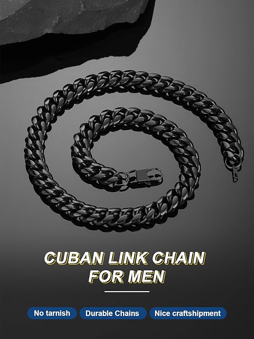 ChainsPro Chunky Miami Cuban Link Chains for Men,Stainless Steel Cuban Chain Necklace,4.8/6/10/14mm Width,No Tarnish& Thick Hip Hop Jewelry,18-30 inch Length, Black/Gold Plated/Silver,Send Gift Box
