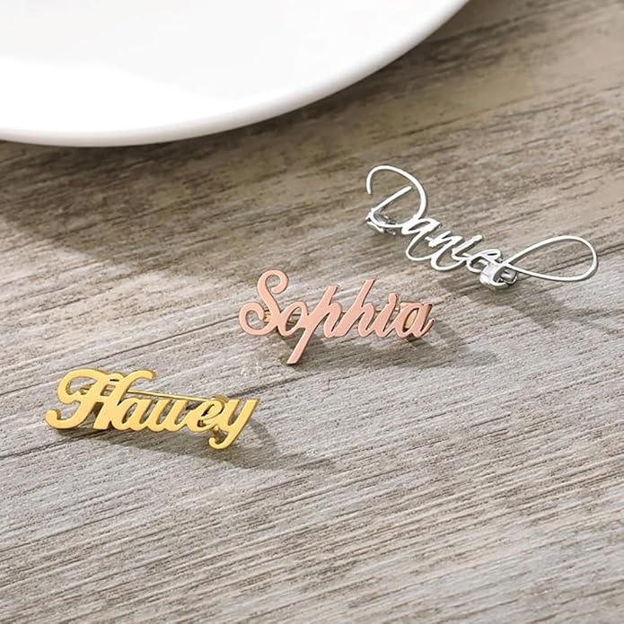 YHLISO Personalized Customize Double Names Stainless Steel Brooch Pin Custom Logo Gold Name Badges Products for Women Jewelry