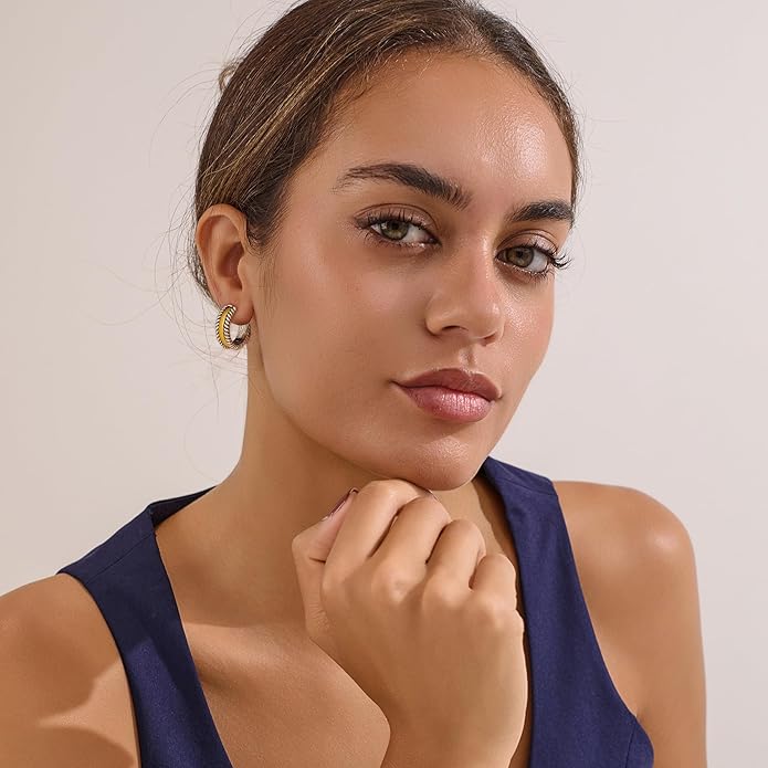 MYCUTEY Chunky Two Tone Hoop Earrings for Women Antique Gold And Silver Plated Twisted Open Hoops Hypoallergenic Statement Earrings Mixed Metal Jewelry Gift For Everyday Wear