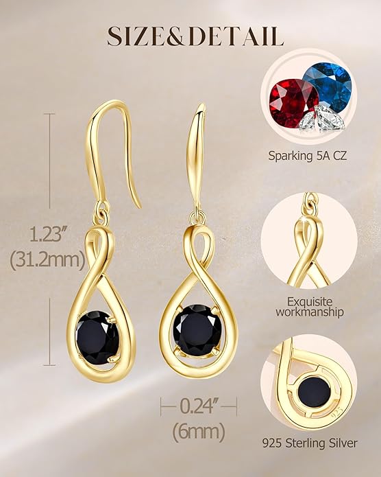 FANCIME Dangle Drop Earrings 925 Sterling Silver Dainty Infinity Round Gemstone Birthstone Jewelry Birthday Gifts for Her Women