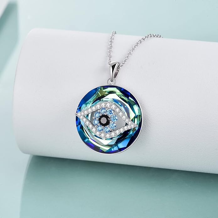 WINNICACA Sterling Silver Evil Eye Necklace Protection Crystal Pendant for Women Good Luck Vintage Evil Eye Pendant Jewelry Birthday Gifts for Women Friend Female