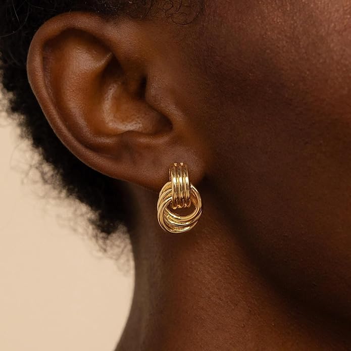 Gold Earrings for women Trendy - 14K Gold Plated Chunky Drop Dangle Knots Statement Earrings Hypoallergenic Lightweight Gold Jewelry Gifts