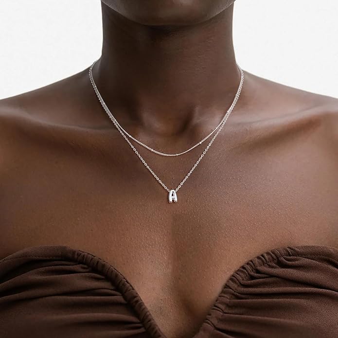 Bubble Letter Necklace Layered Initial Necklaces for Women Dainty Cute Choker Pendant Stack Jewelry Teen Gift Trendy Stuff