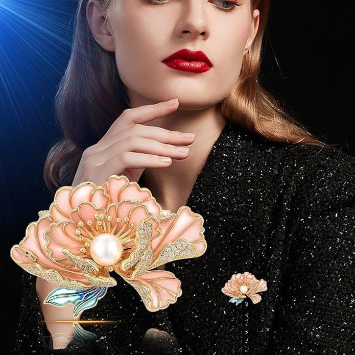 Flower Brooch Pin - Rhinestone Flower Pin 18k Gold Plated - Thanksgiving Day, Birthday, Wedding Gifts for Mom, Wife