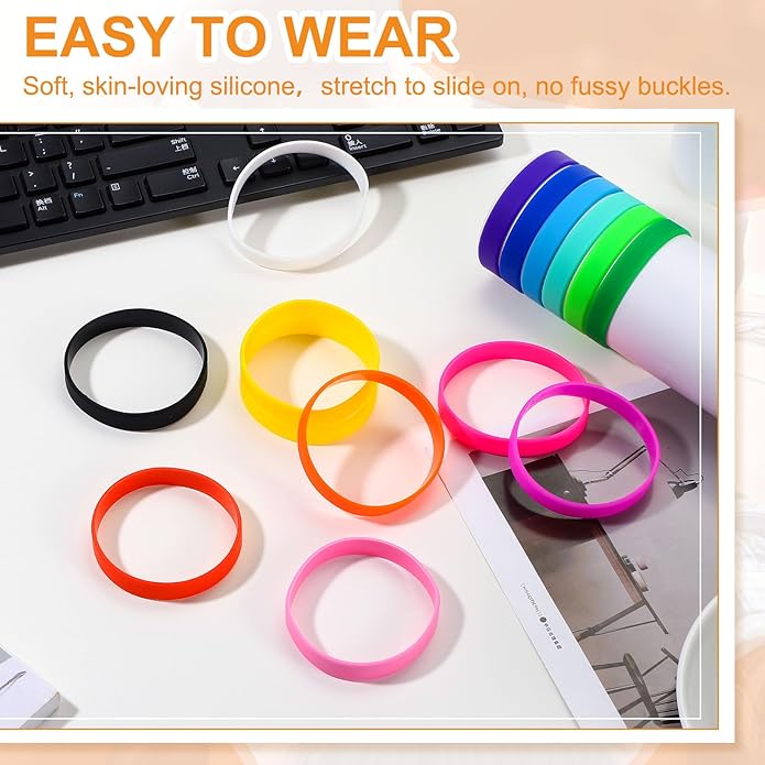 uxcell 12 Pcs Rubber Bracelets, Unisex Silicone Bracelet Colored Elastic Sports Wristbands for Adults Teen Sports Team Games Parties Fashion Decorations, Luminous Orange