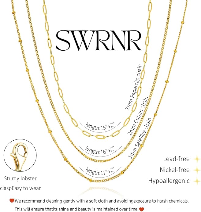 Layered Gold Necklace for Women Dainty 14K Gold/Silver Plated Stacked Necklace for Women Trendy Cuban Paperclip Herringbone Chain Diamond Pendant Necklaces Jewelry Set Accessories Gift