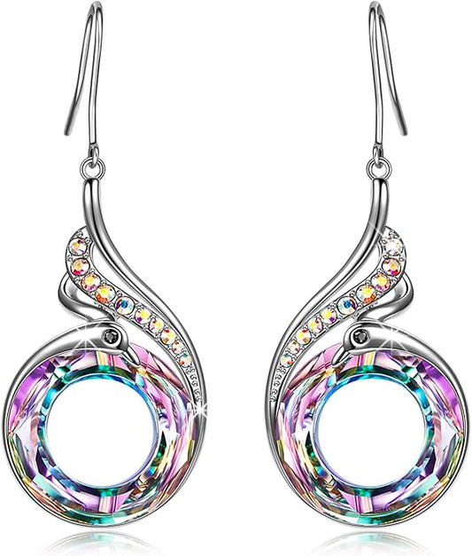Kate Lynn "Rise From the Ashes" Phoenix Earrings, Sterling Silver Dangle Earrings with Crystals from Austria, Birthday Gift with Jewelry Box, Symbol of Luck and Renewal