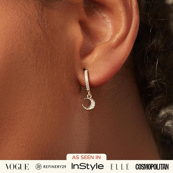 Ana Luisa Huggie Hoop Earrings - Solitaire Pendant Charm Earring - Dainty Hoop Pendant Earrings in 14K Gold Plated and Silver Rhodium Plated - Hypoallergenic, Water-Resistant, and Tarnish-Free