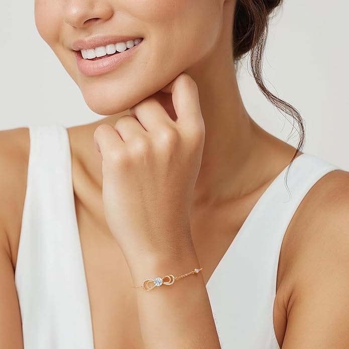 Moissanite Infinity Heart Bracelets for Women,925 Sterling Silver,18K Gold Plated,Adjustable Anniversary Birthday Fine Jewelry Gifts for Wife Her Mom