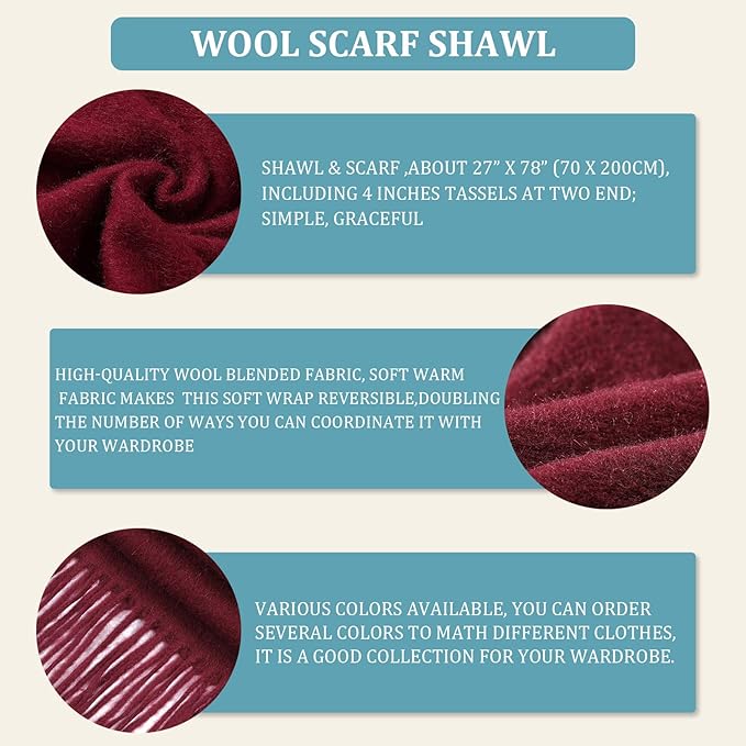 FLEESOFT Winter Wool Scarf Shawl -Thick Oversized Pashmina Shawl Wrap,Soft Warm Winter Scarves,Travel Blanket Scarf for Women