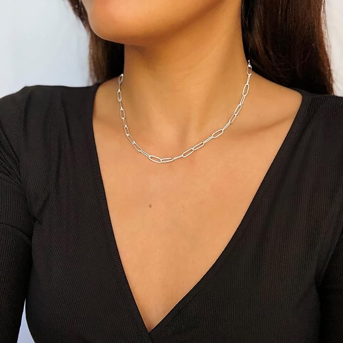 OCHCOH 925 Sterling Silver Clasp 2.5/3/4/5mm Paperclip Chain for Women Silver Chain Necklace 16, 18, 20, 22, 24, 26, 30 Inches