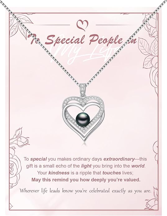 KANNSOAR Tahitian Black Pearl AAAA 18K White Gold Plated Sterling Silver Heart Pendant Necklace for Women Wife Mom Girlfriend Valentine Her Jewelry Gift for Anniversary Birthday Christmas