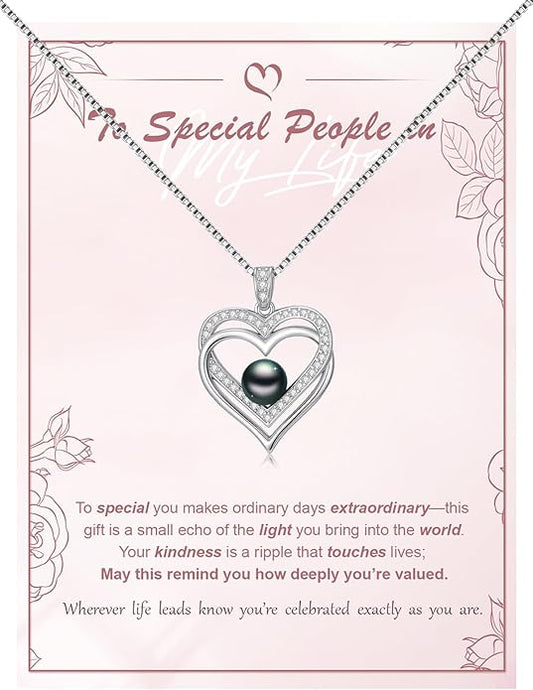 KANNSOAR Tahitian Black Pearl AAAA 18K White Gold Plated Sterling Silver Heart Pendant Necklace for Women Wife Mom Girlfriend Valentine Her Jewelry Gift for Anniversary Birthday Christmas