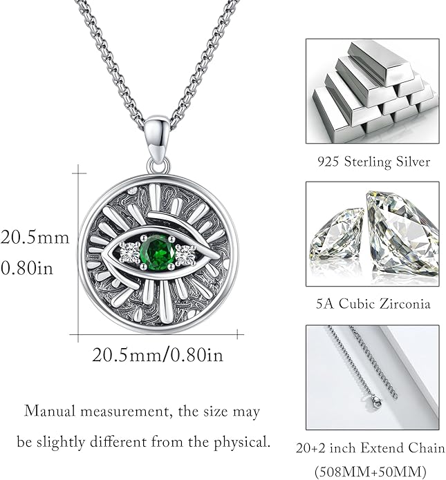 Evil Eye Necklace for Women 925 Sterling Silver, Protection Necklace with Blue Evil Eye Charm, Evil Eye/Lotus Pendant Jewelry, Birthday Christmas Gifts for Her