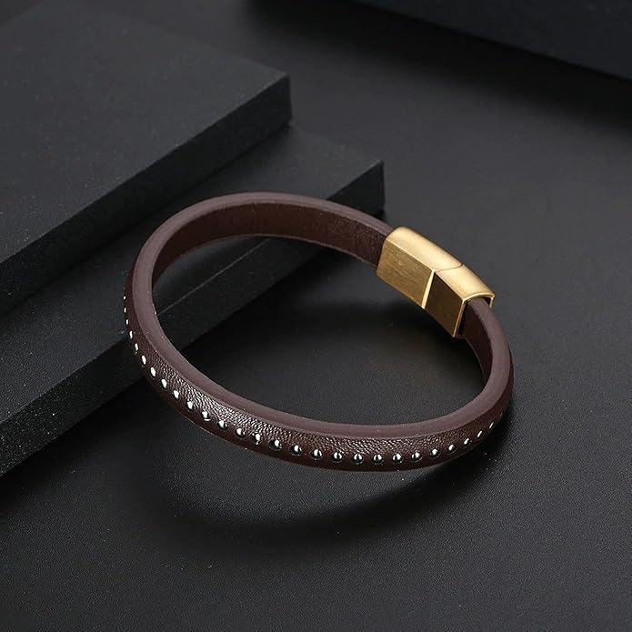 Italian Handmade Genuine Leather Bracelets for Men Stainless Steel Clip, Men's Casual Genuine Multi-layer Cuff Bracelet, Bracelet Gift for Real Men
