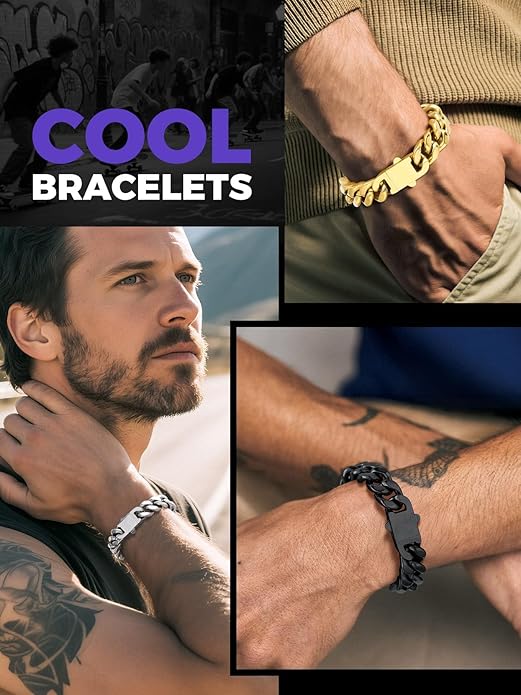 Richsteel 5/7/9/12mm Wide Miami Cuban Link Chain Bracelet for Men Women,Stainless Steel/Gold/Black Plated,7.4/8.2/9 Inch Length,Hip Hop Urban Street-wear Jewelry(Gift Wrapped)
