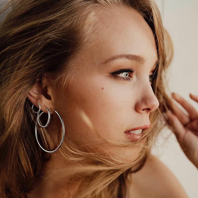 M MOOHAM 14K-Gold-Plated Hoop Earrings for Women - Hypoallergenic 14K Gold 925 Sterling silver-plated Post Sensitive Ears Nickel Free Hoops Earrings Set for Women Jewelry Lightweight 13-60mm