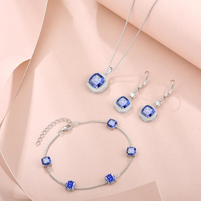 Birthstone Bracelet for Women 925 Sterling Silver Dainty Princess Cut Link Bracelet Jewelry Gifts for Her
