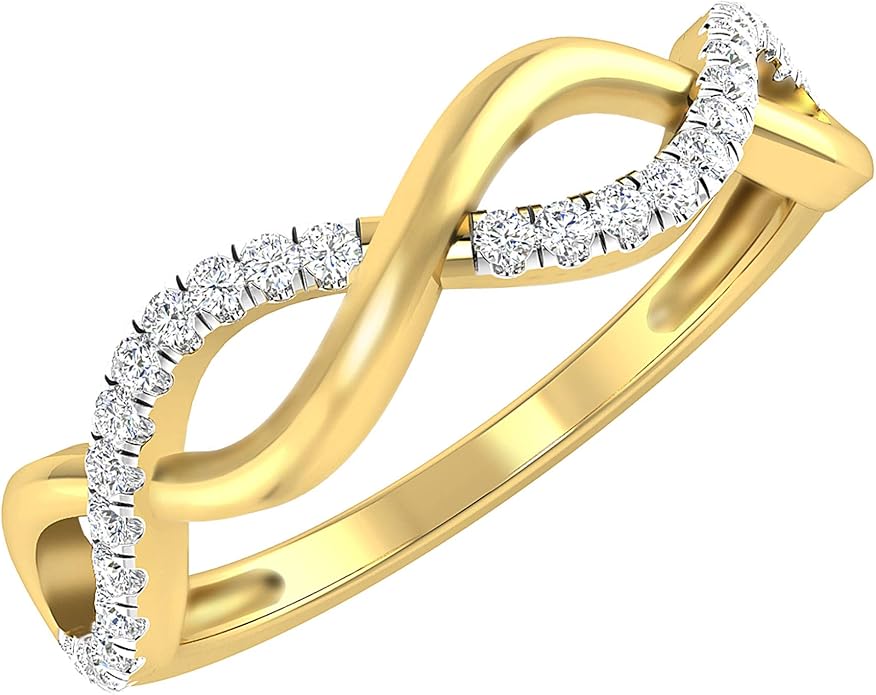 Inspereza Solid 10k Real Gold Minimalist Thin Twist Knot Stackable Diamond Ring | 1/10 Ct TW Real Diamond Engagement Anniversary Wedding Band for Women | Simple Gold Stacking Rings (Size 4-9)