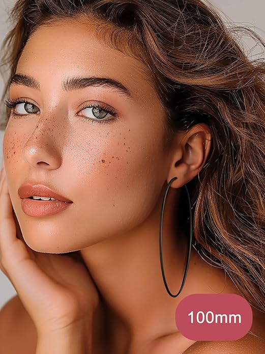 FOCALOOK 14K Gold Plated Lightweight Large Hoops| 2mm Thin Hoop Earrings for Women 30/40/50/70/100mm