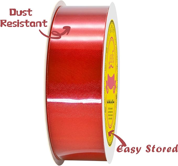 LEEQE Double Face Red Satin Ribbon 1-1/2 inch X 50 Yards Polyester Red Ribbon for Gift Wrapping Very Suitable for Weddings Party Hair Bow Invitation Decorations and More