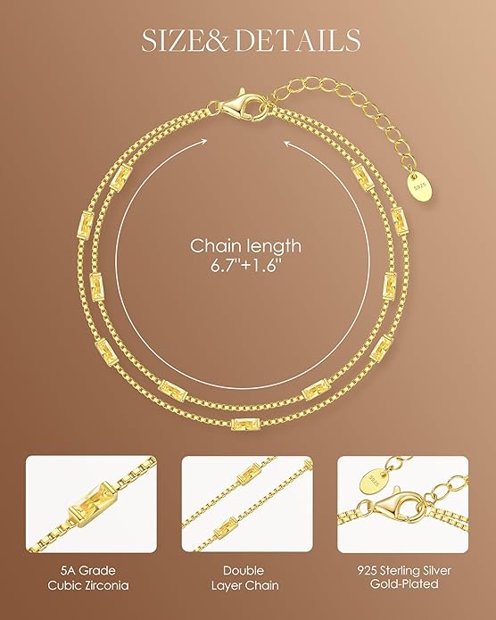 LOUISA SECRET Birthstone Bracelets for Women, 925 Sterling Silver Dainty Simple Women Charm Link Bracelet, Birthday Anniversary Jewelry Gifts for Women Wife Mom Her