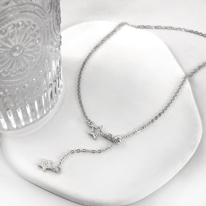Irregular Y2k Long Y-shaped Necklace with Zircon Inlaid Sparkling Brick Tassel Pendant Double-Layer Chain High-end Fashion Accessory Women's