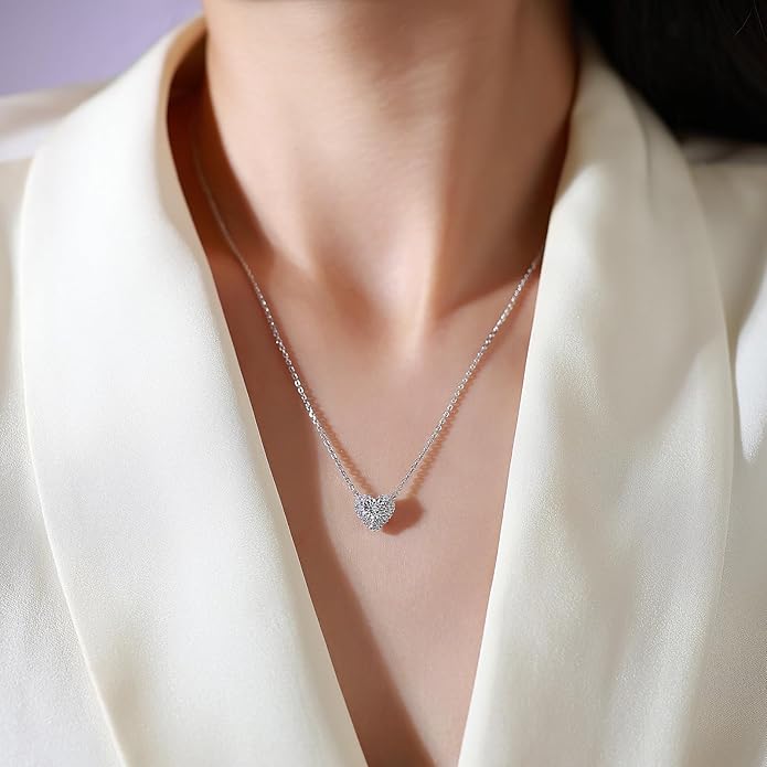 Sterling Silver Lab Grown Diamond Halo Pendant Necklace, Chain Included,ideal gift for anniversaries, birthdays, or any milestone celebration