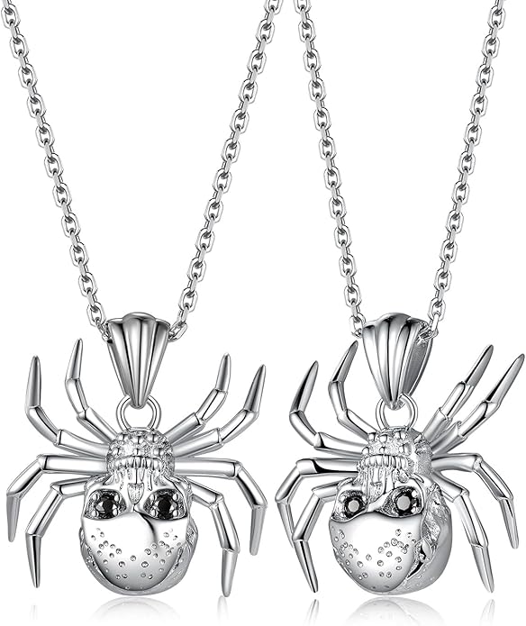 CYW Moissanite Skull Cross/Spider/Raven Necklace for Men Women, Intriguing Design, Really Authentic Solid 925 Sterling Silver with Rhodium Finish, 16"/18"/20" Adjustable, Halloween Jewelry