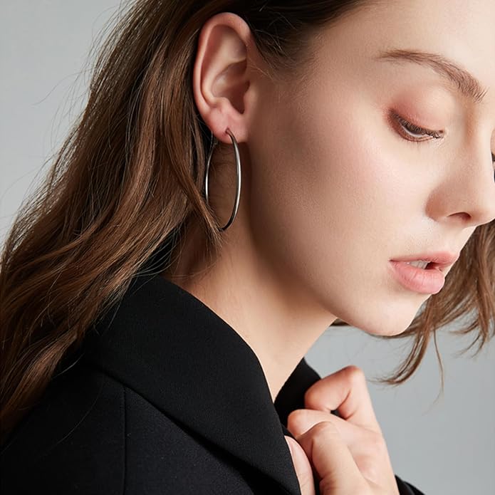 4 Pairs Silver Gold Hoop Earrings for Women | 14K Gold Plated Hoop Earrings Set Hypoallergenic Earring Lightweight Dangle Earrings Set