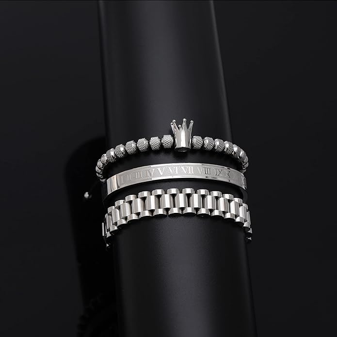 WFYOU 3PCS Stainless Steel Bracelets for Men Gold Roman Numeral Bangle Bracelet Twisted Cable Bracelet Adjustable Cuff Bracelet Mens Luxury Jewelry Bracelets Gifts