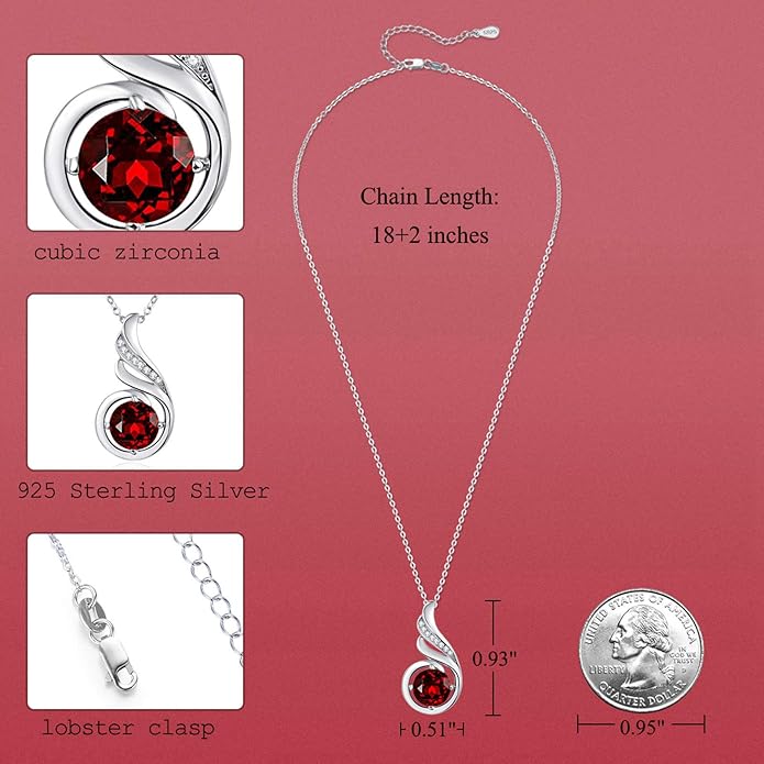 TANGPOET Birthstone Gemstone Necklaces for Women 925 Sterling Silver Dainty Pendant Jewelry Valentines Mothers Day Christmas Birthday Gifts for Mom Girlfriend Wife Daughter