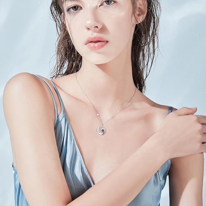 FANCIME Birthstone Necklaces 925 Sterling Silver Moon and Star Pendant Fine Jewelry Birthday Christmas Gifts for Mom Wife Her Daughter, Adjustable Chain 16+2"
